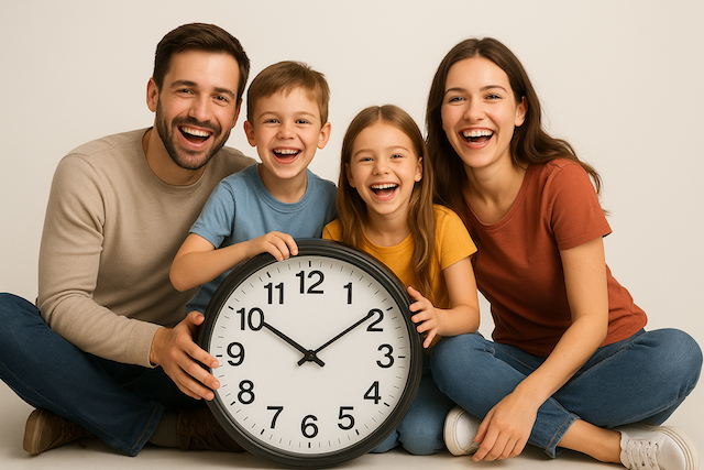 Happy Family Around a Clock